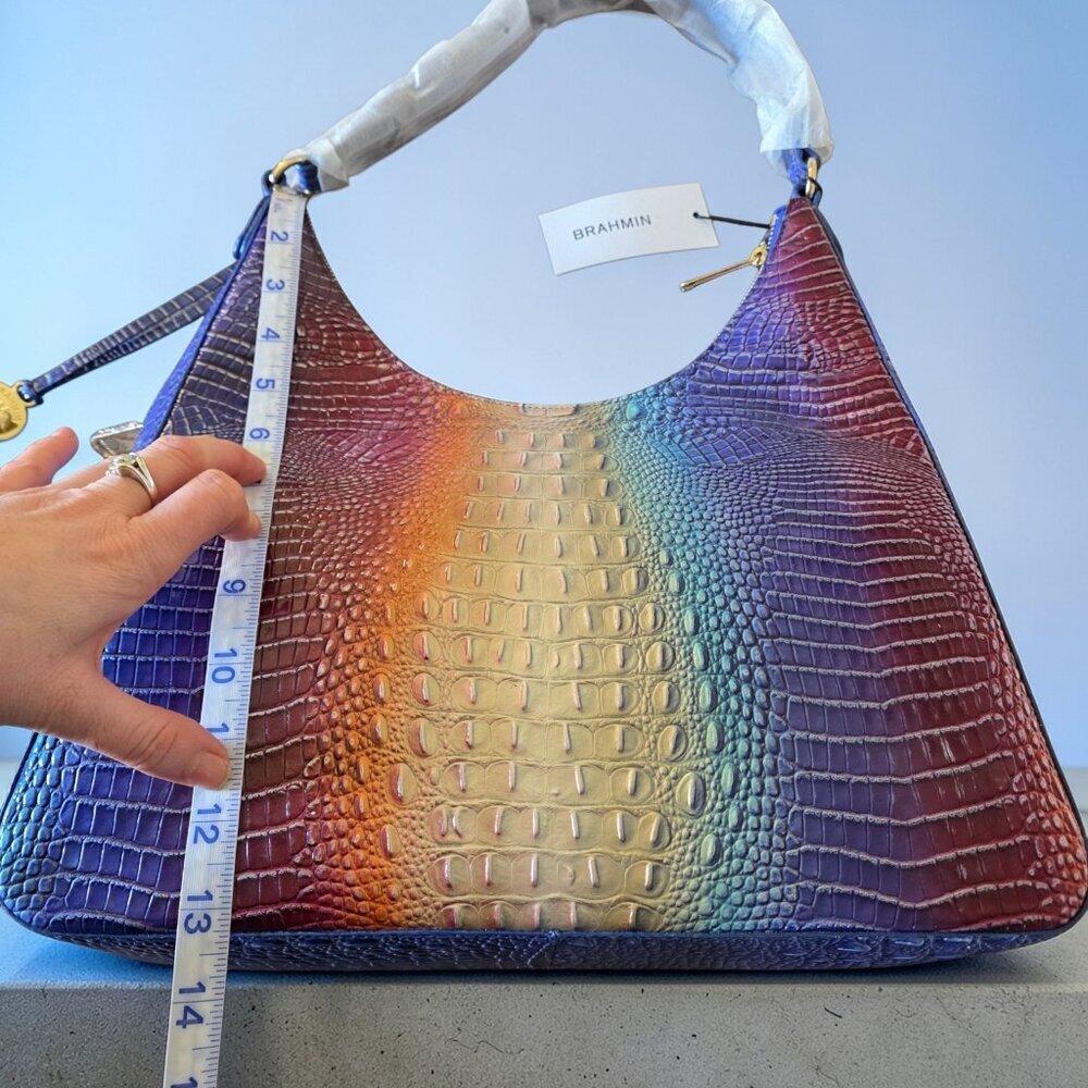 Brahmin Tabitha Melbourne Ombre Rainbow Shoulder Bag Croc Embossed Leather NWT - Picture 11 of 16